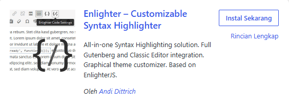 Plugin Enlighter – Customizable Syntax Highlighter (oleh Andi Dittrich)