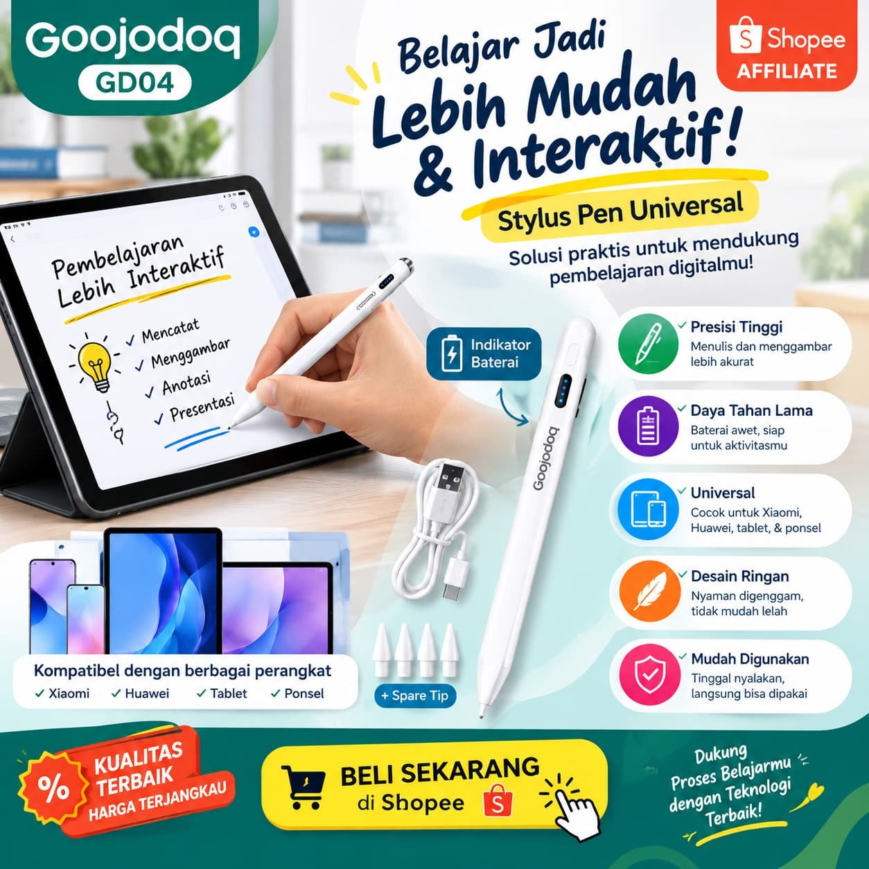Penggunaan teknologi stylus pen Goojodoq GD04 untuk belajar interaktif. Apa pemahaman baru yang Anda peroleh setelah mempelajari materi pengenalan PID, dan bagaimana pemahaman tersebut mengubah cara pandang Anda terhadap penggunaan teknologi dalam pembelajaran?