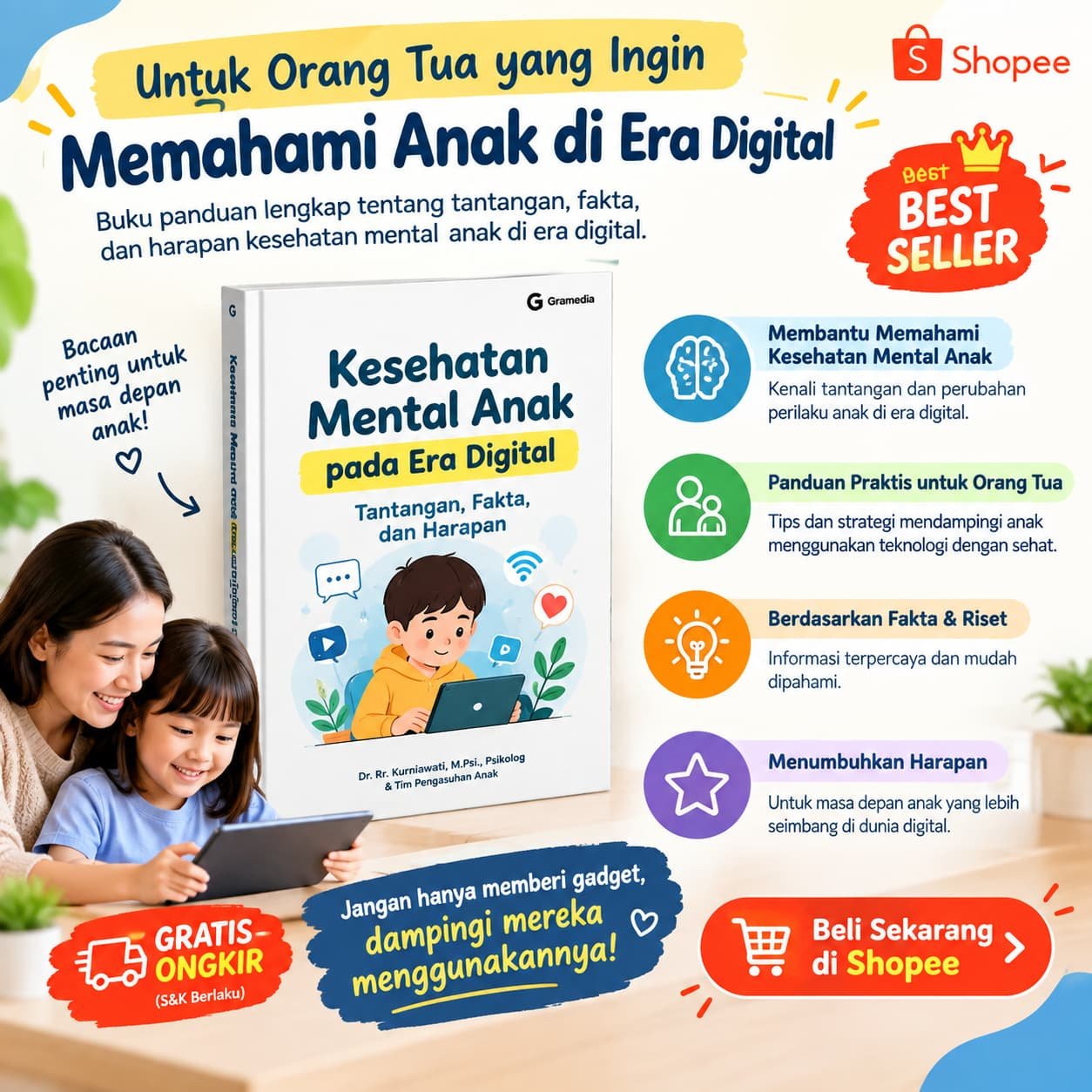 Apakah Peran Utama Orang Tua yang Paling Tepat Terkait Penggunaan Teknologi pada Anak di Era Digital, 3 Peran Penting yang Perlu Dipahami - ๐๐๐๐๐๐๐๐๐๐.๐๐๐ Banner promosi buku Kesehatan Mental Anak pada Era Digital untuk membantu orang tua memahami apakah peran utama orang tua yang paling tepat terkait penggunaan teknologi pada anak di era digital, dengan panduan pendampingan, pengawasan, dan kesehatan mental anak.