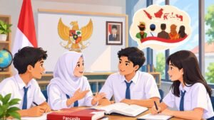 Bagaimana Peran Pendidikan Kewarganegaraan Dalam Menumbuhkan Rasa Identitas Nasional? 5 Hal Perlu Dipahami Ilustrasi siswa belajar Pendidikan Kewarganegaraan untuk memahami bagaimana peran pendidikan kewarganegaraan dalam menumbuhkan rasa identitas nasional melalui Pancasila, keberagaman, dan persatuan Indonesia.