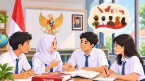 Bagaimana Peran Pendidikan Kewarganegaraan Dalam Menumbuhkan Rasa Identitas Nasional? 5 Hal Perlu Dipahami Ilustrasi siswa belajar Pendidikan Kewarganegaraan untuk memahami bagaimana peran pendidikan kewarganegaraan dalam menumbuhkan rasa identitas nasional melalui Pancasila, keberagaman, dan persatuan Indonesia.
