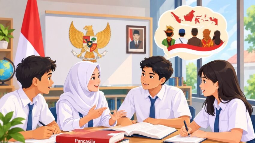 Bagaimana Peran Pendidikan Kewarganegaraan Dalam Menumbuhkan Rasa Identitas Nasional? 5 Hal Perlu Dipahami - 𝖗𝖎𝖋𝖆𝖎𝖍𝖆𝖒𝖉𝖆.𝖈𝖔𝖒 Ilustrasi siswa belajar Pendidikan Kewarganegaraan untuk memahami bagaimana peran pendidikan kewarganegaraan dalam menumbuhkan rasa identitas nasional melalui Pancasila, keberagaman, dan persatuan Indonesia.